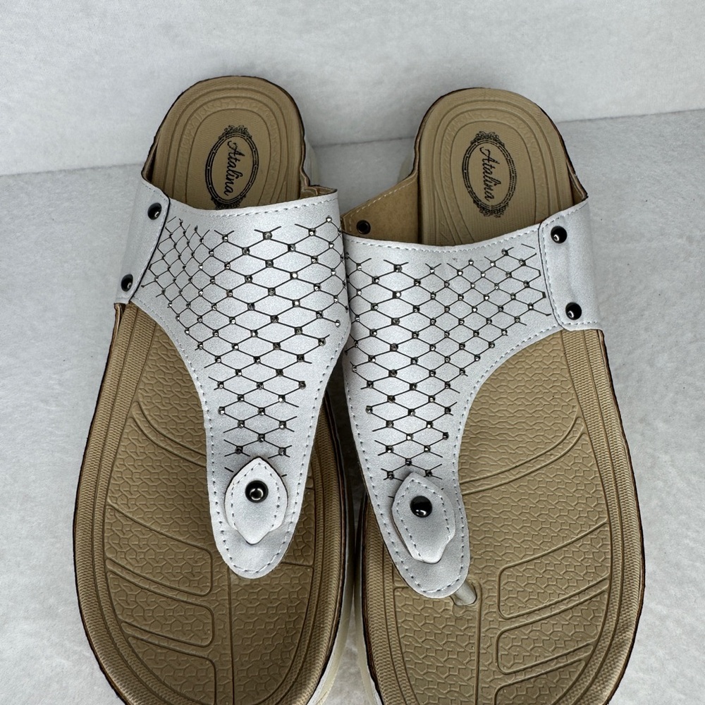 Atalina Sparkle & Cream Tan Sandal with a Logo Insole - Picture 11 of 14